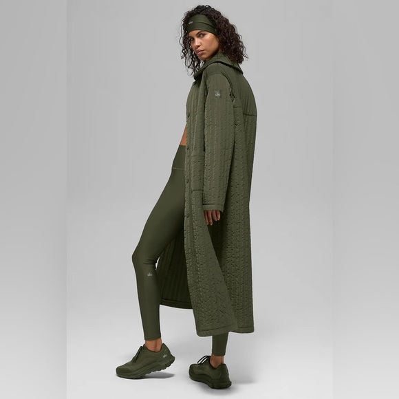 ALO Yoga Quilted Skyline Long Coat size xs/s olive green - Picture 5 of 10